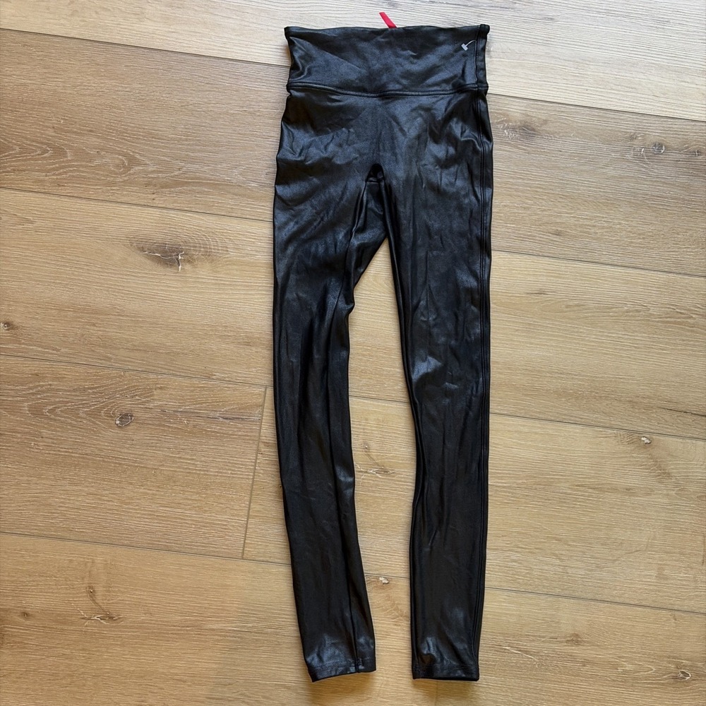 Spanx Faux Leather Leggings Black High Rise Tummy Control Size Small